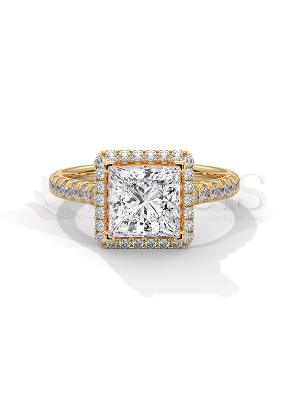 Majestic Princess Cut Square Halo Pave Diamond Engagement Ring